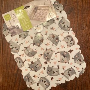 Gray Cat Faces & Pink Hearts Protective Pebble Decorative Sink Mat, Cat Sink Mat